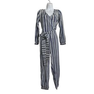 𝅺calypso St. Barth Silk Jumper Blue White Striped Tie Belt Size XS‎